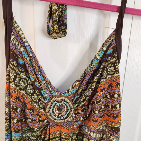 Mlle Gabrielle Women's 2X Maxi Dress Multi Color Tie around Neck - Picture 7 of 11